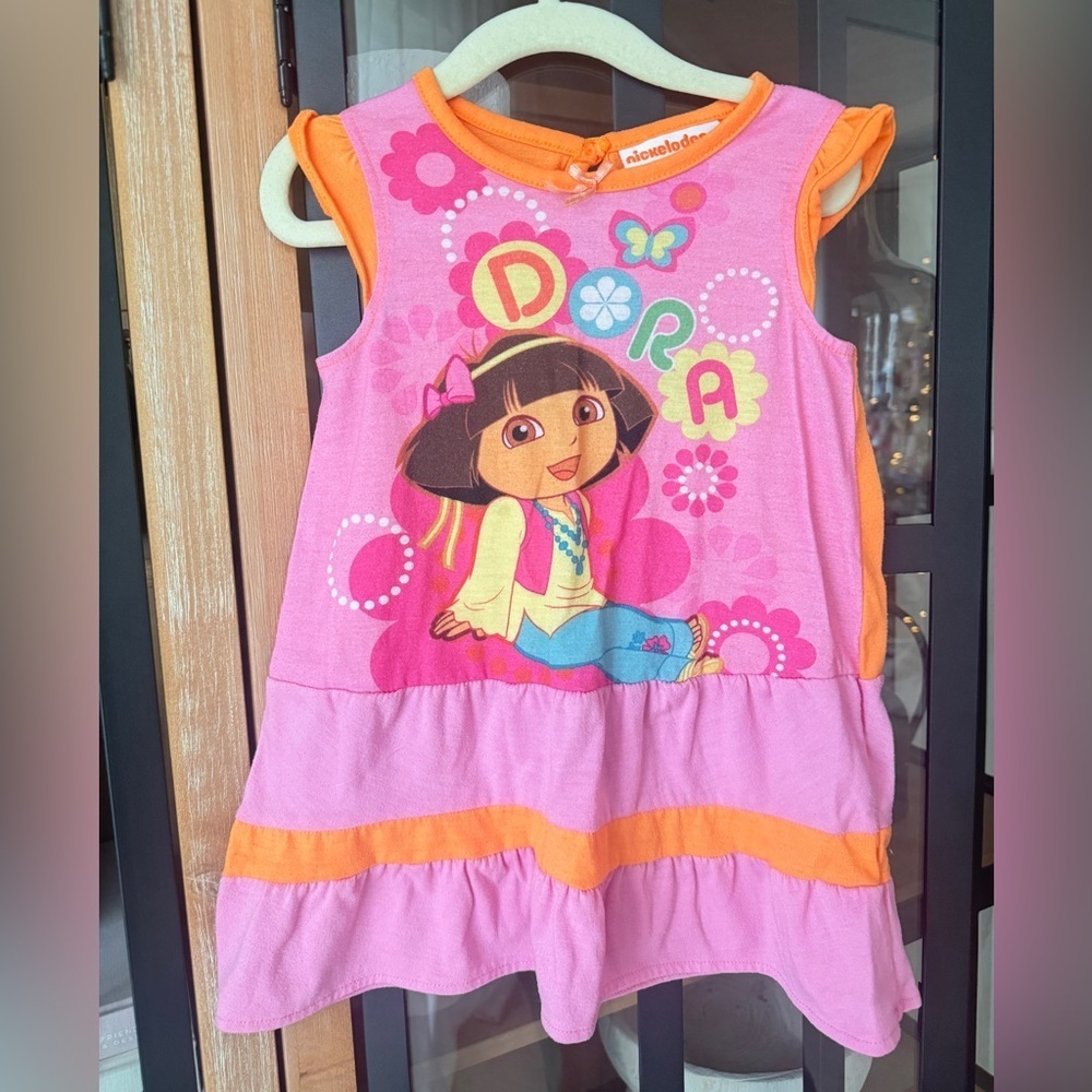 Vintage Dora The Explorer dress y2k ruffle Nickelodeon toddler flowers hippie